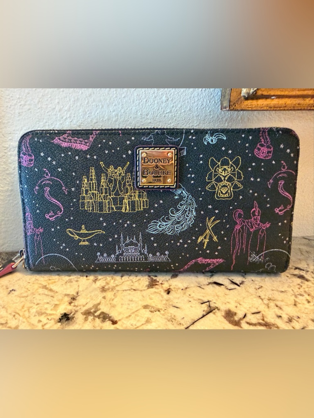 Disney Aladdin X Broadway Dooney & Bourke Black Wallet with Genie Magic